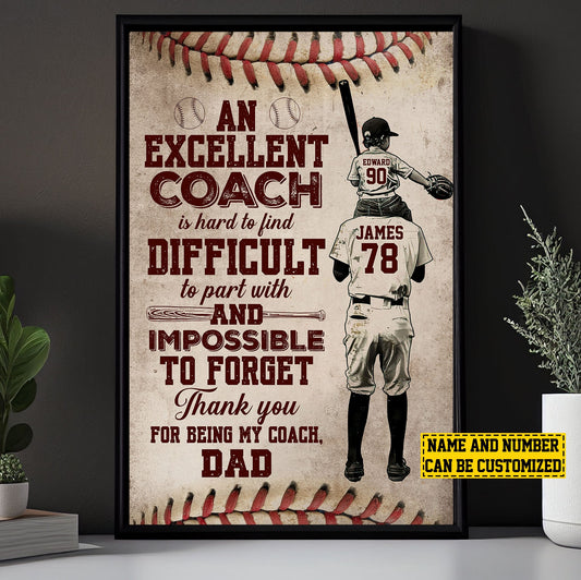 Thank You For Being My Coach Dad, Personalized Baseball Canvas Painting, Inspirational Quotes Wall Art Decor, Baseball Poster Gift For Dad Ans Son