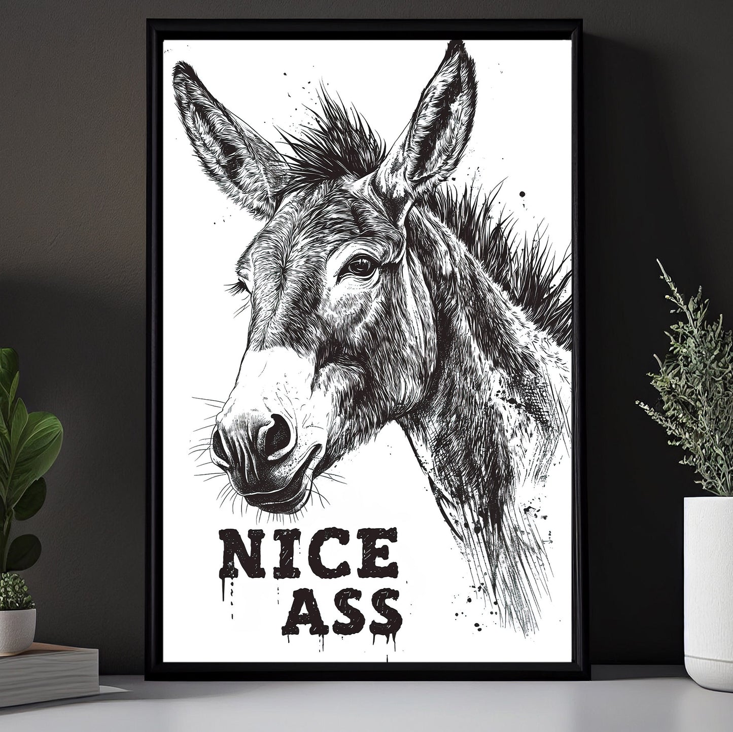 Funny Donkey Bathroom Canvas Painting, Nice Ass Wall Art Decor, Restroom Poster Gift For Donkey Lovers