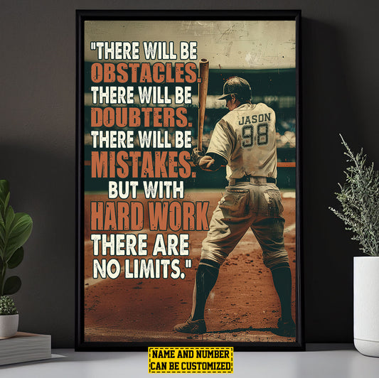 Personalized Baseball Boy Canvas Painting, Hard Work There Are No Limits, Sports Quotes Wall Art Decor, Poster Gift For Baseball Lovers, Baseball Boys