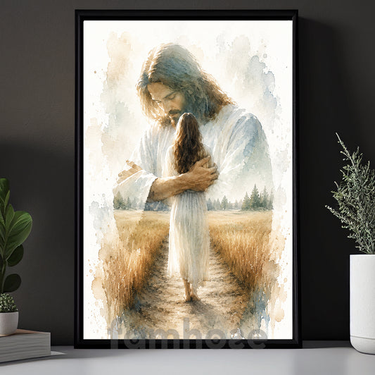 Vintage Jesus Canvas Painting, The Hug That Heals Every Heart Wall Art Decor, Poster Retro Style Gift For Christians