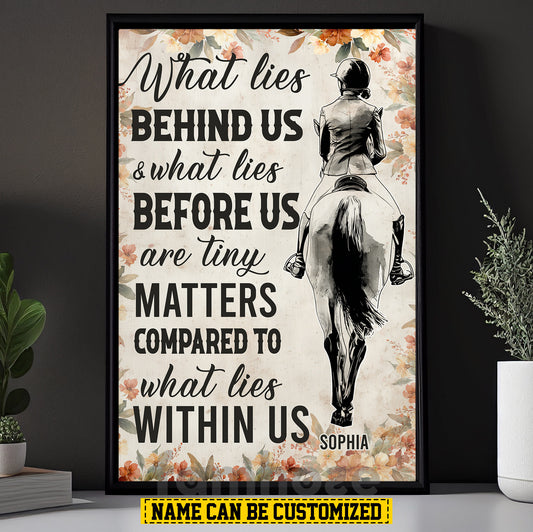 Personalized Horse Riding Canvas Painting, What Lies Behind Us Wall Art Decor, Poster Gift For Horse Girl