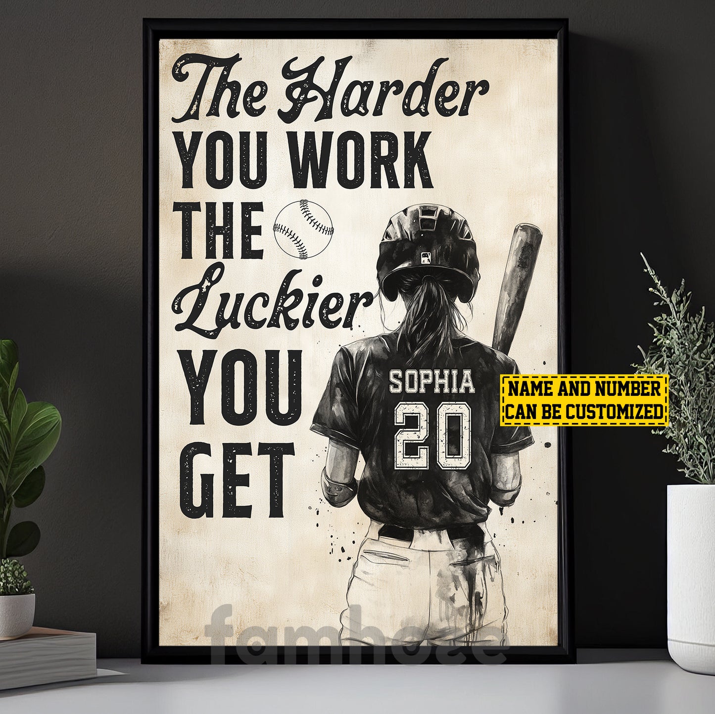Personalized Softball Girl Canvas Painting, The Harder You Work Sport Wall Art Decor, Poster Gift For Softball Lovers