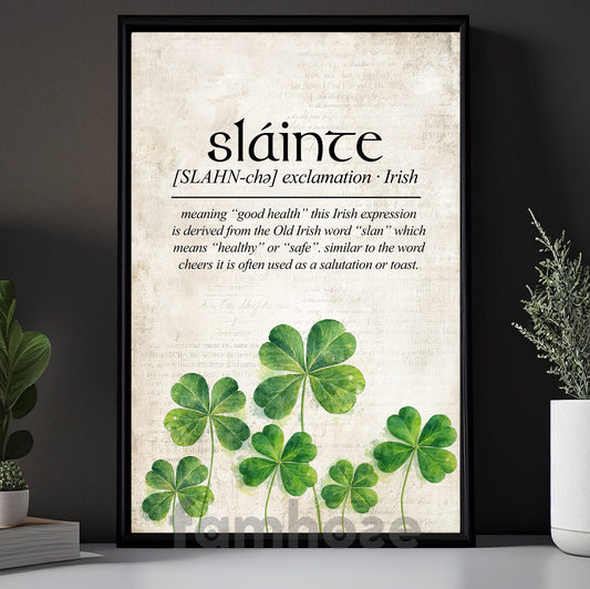 Four-Leaf Clover Canvas Painting, Sláinte Wall Art Decor, Shamrock Poster St Patrick's Day Gift For Irish Lover