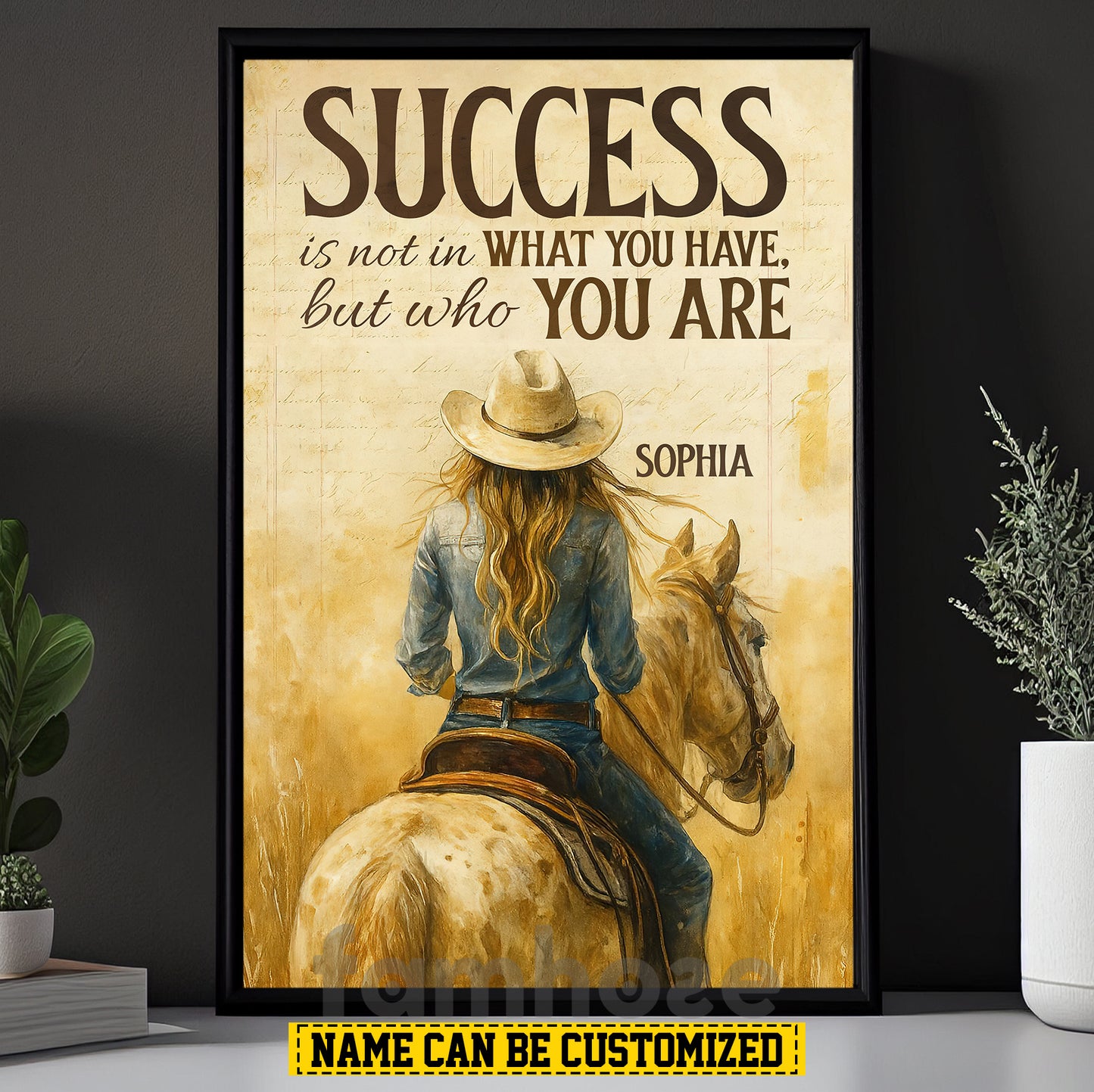 Motivational Personalized Cowgirl Canvas Painting, Success Is Not In What You Have Inspirational Quotes Wall Art Decor, Poster Gift For Cowgirl