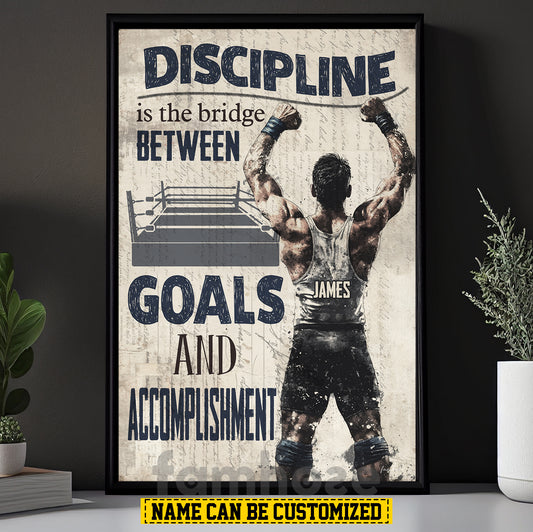 Motivational Personalized Wrestling Man Canvas Painting, Goals And Accomplishment Wall Art Decor, Poster Gift For Wrestler