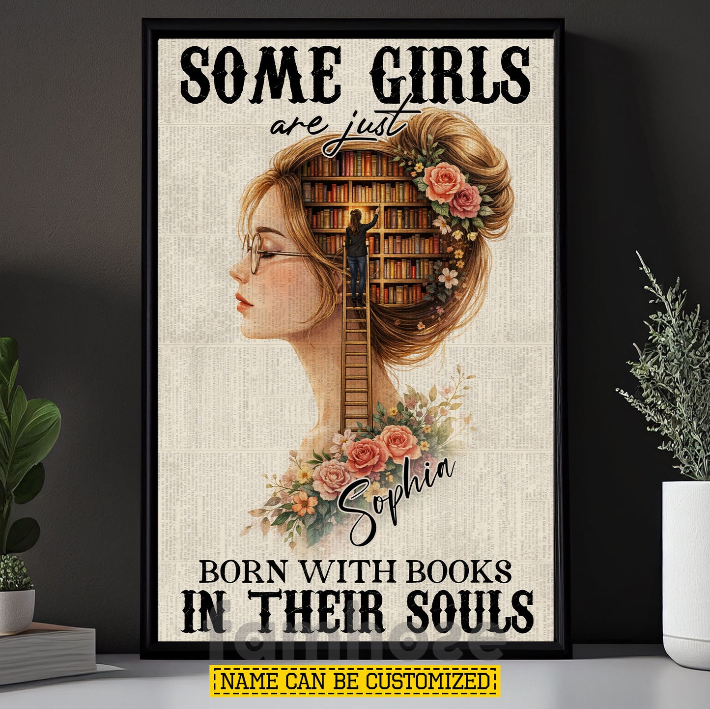 Personalized Book Girl Canvas Painting, Some Girls Are Just Born Wall Art Decor, Poster Gift For Reading Lovers