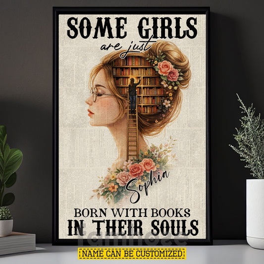 Personalized Book Girl Canvas Painting, Some Girls Are Just Born Wall Art Decor, Poster Gift For Reading Lovers