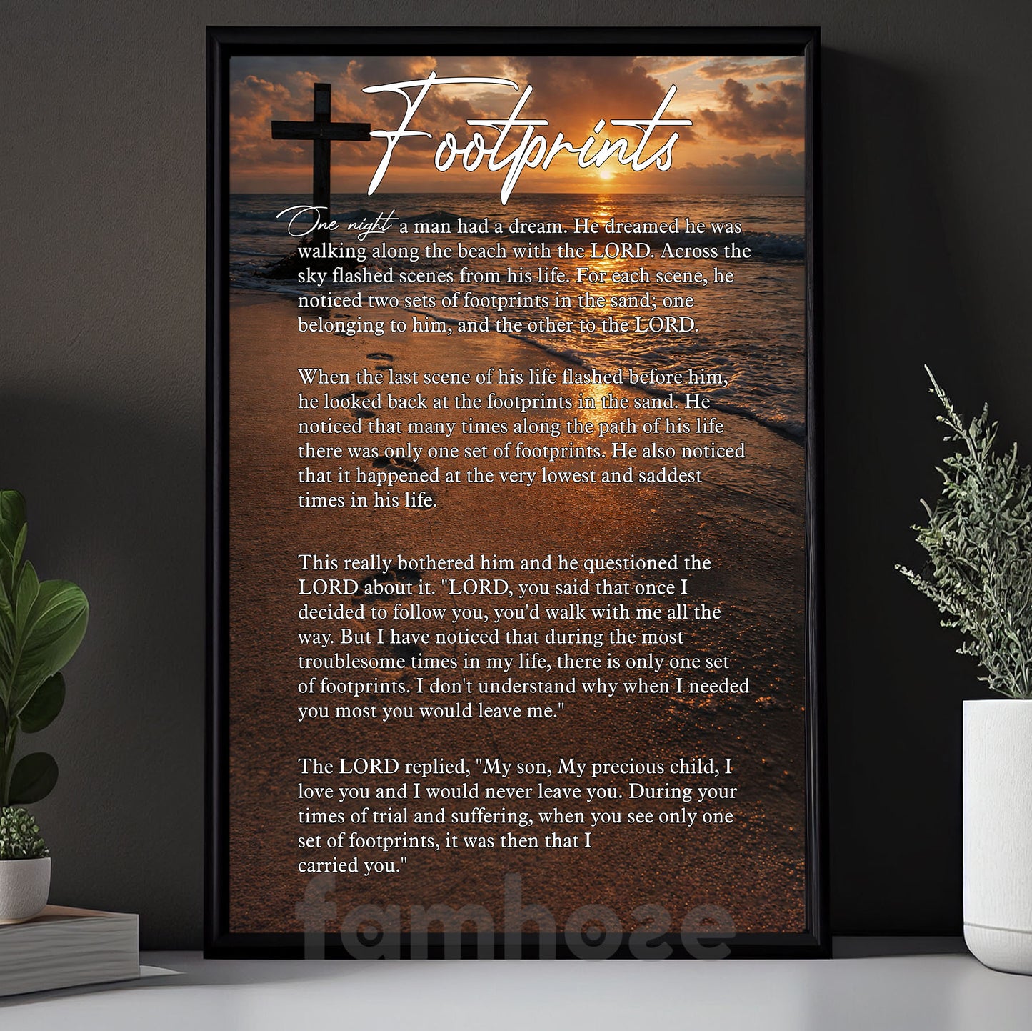 Jesus Quote Canvas Painting, Footprints On The Beach With God Wall Art Decor, Poster Gift For Christians