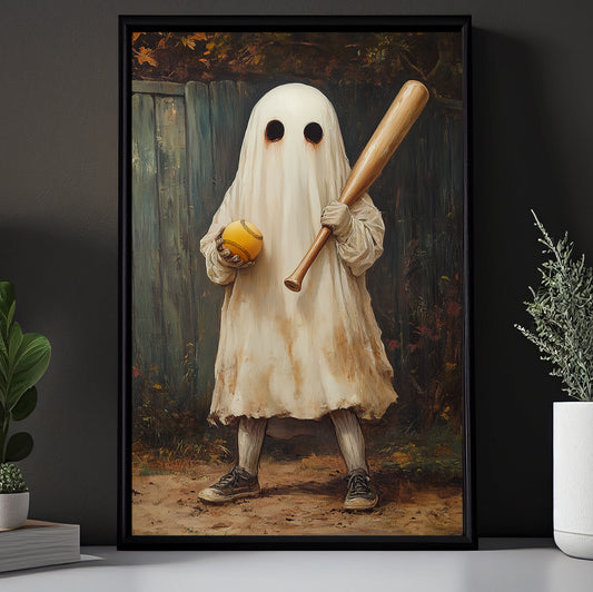 Ghostly Batter Canvas Painting, Spooky Season Wall Art Decor, Halloween Poster Gift For Ghost Lovers