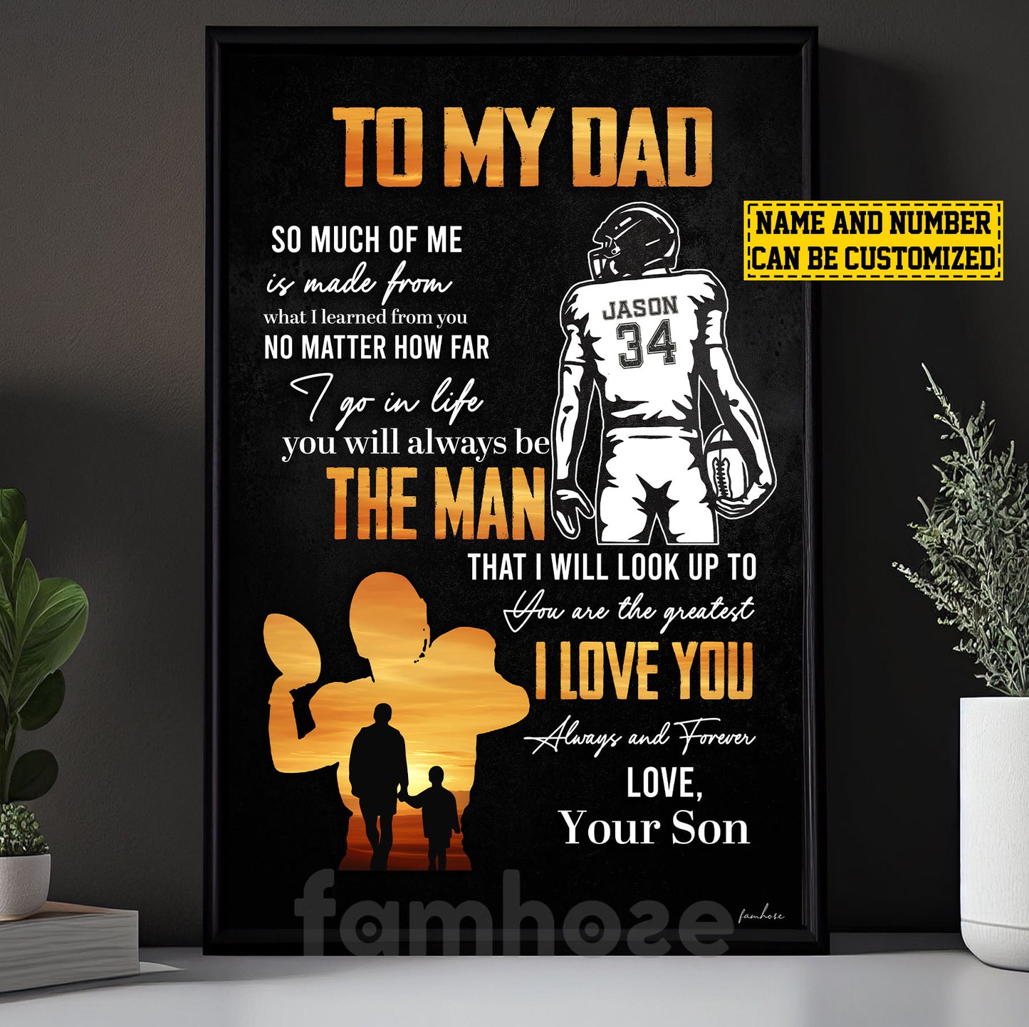 Personalized Football Dad Son Canvas Painting, To My Dad I Love You Wall Art Decor, Poster Father's Day Gift For Football Lovers