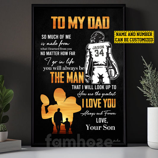 Personalized Football Dad Son Canvas Painting, To My Dad I Love You Wall Art Decor, Poster Father's Day Gift For Football Lovers