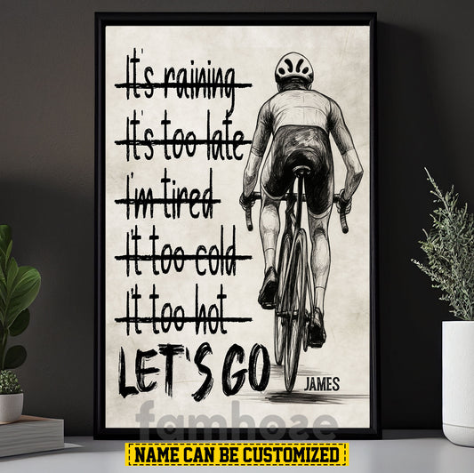 Motivational Personalized Cycling Man Canvas Painting, Let's Go Sport Wall Art Decor, Poster Gift For Cycling Lovers