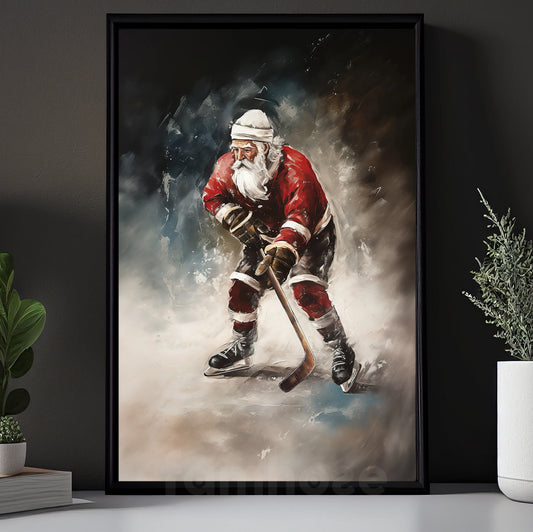 Santa's Off-Season Ice Hockey Star, Christmas Canvas Painting, Xmas Wall Art Decor - Christmas Poster Gift For Hockey Lovers