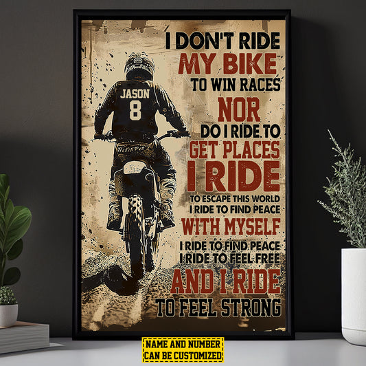 Interesting Personalized Dirt Bike Canvas Painting, I Don't Ride My Bike To Win Races Quotes Wall Art Decor, Poster Gift For Motocross Lovers