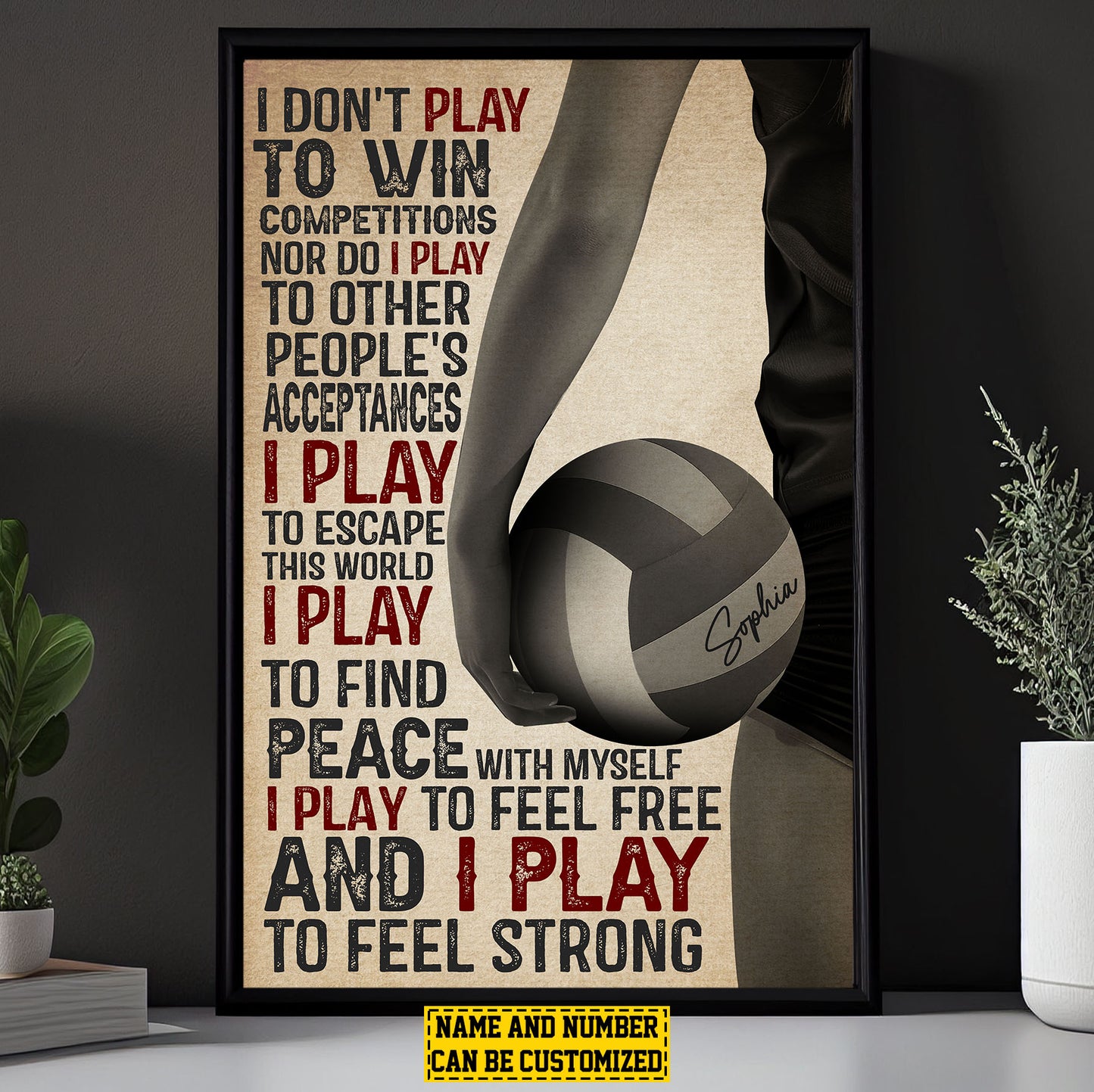 Personalized Motivational Volleyball Canvas Painting, Play To Feel Strong, Sports Quotes Wall Art Decor, Poster Gift For Volleyball Lovers, Volleyball Players