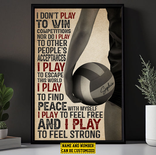 Personalized Motivational Volleyball Canvas Painting, Play To Feel Strong, Sports Quotes Wall Art Decor, Poster Gift For Volleyball Lovers, Volleyball Players