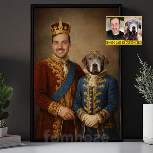 Personalized Victorian Dog Canvas Painting, Royal King Dog And Owner Wall Art Decor, Poster Gift For Dog Lovers