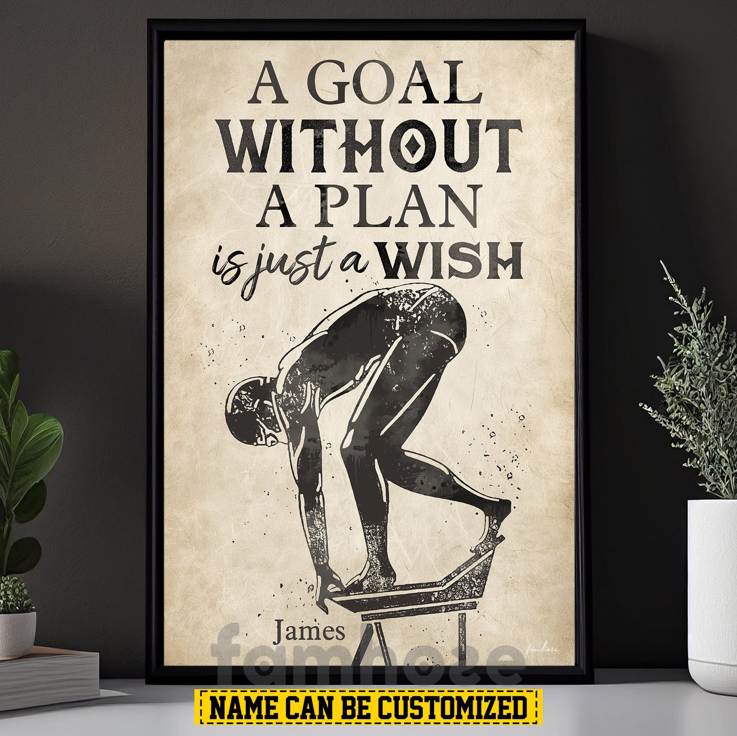 Motivational Personalized Swimming Canvas Painting, A Goal Without A Plan Is Just A Wish Sport Wall Art Decor, Poster Gift For Swimming Lovers