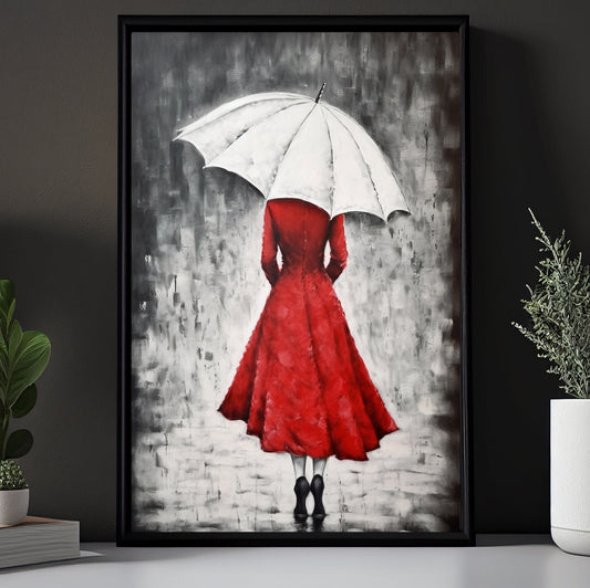 Woman In A Red Dress , Modern Woman Canvas Painting, Elegance In The Rain Wall Art Decor, Poster Gift For Woman