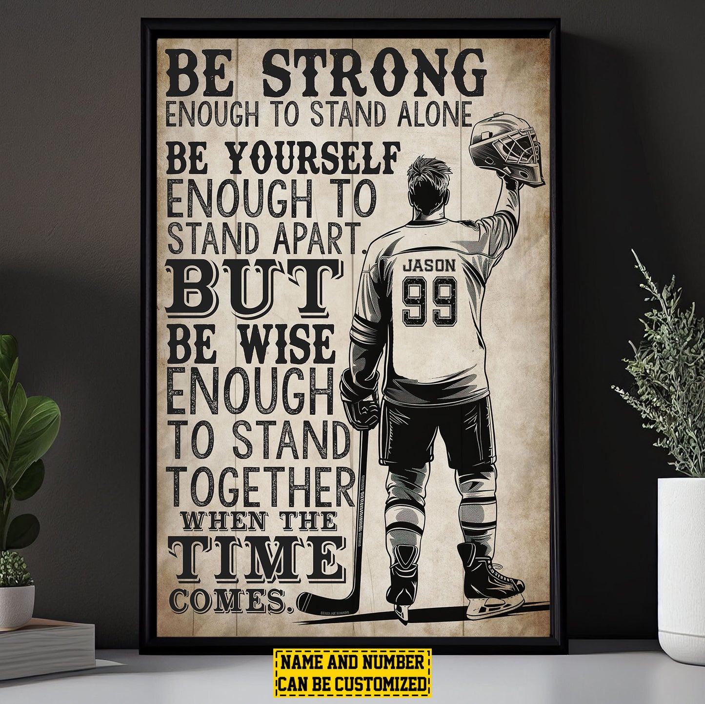 Personalized Hockey Canvas Painting, Sports Quotes Wall Art Decor, Be Strong Be Yourself Poster Gift For Hockey Lovers, Hockey Boys