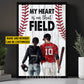 Romantic Personalized Couple Baseball Canvas Painting, My Heart Is On That Field Player Wall Art Decor, Poster Valentine's Day Gift For Baseball-Loving Couple