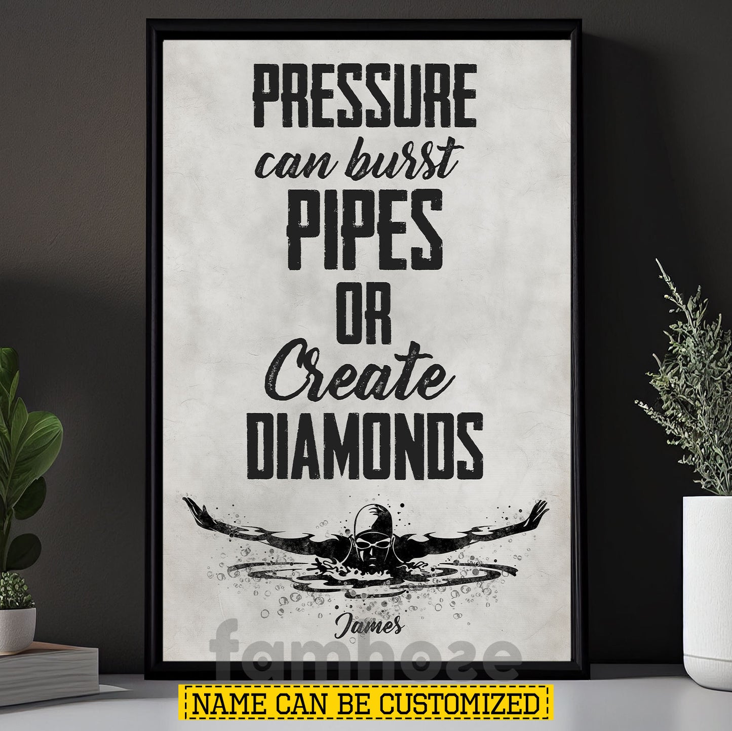 Motivational Personalized Swimming Can vas Painting, Pressure Can Burst Pipes Or Create Diamonds Sport Wall Art Decor, Poster Gift For Swimming Lovers
