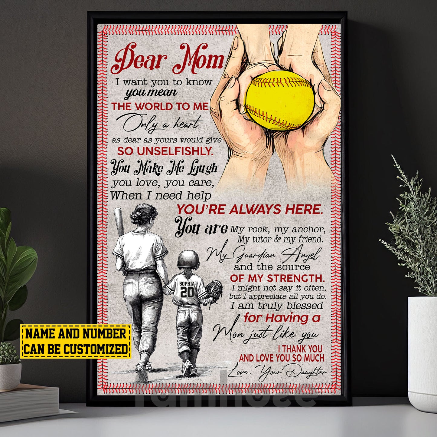 Personalized Softball Mom Daughter Canvas Painting, To My Mom I Want You To Know Sport Wall Art Decor, Poster Mother's Day Gift For Mom From Softball Girl