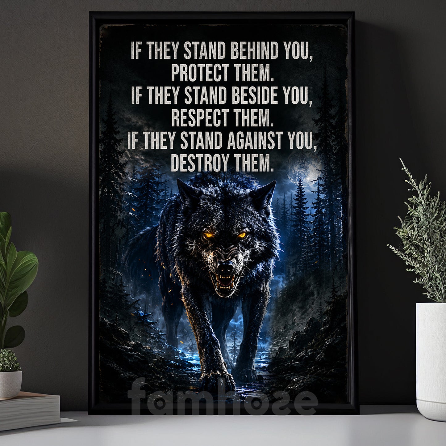Wolf Canvas Painting, If They Stand Behind You Protect Them Wall Art Decor, Poster Gift For Wolf Lover