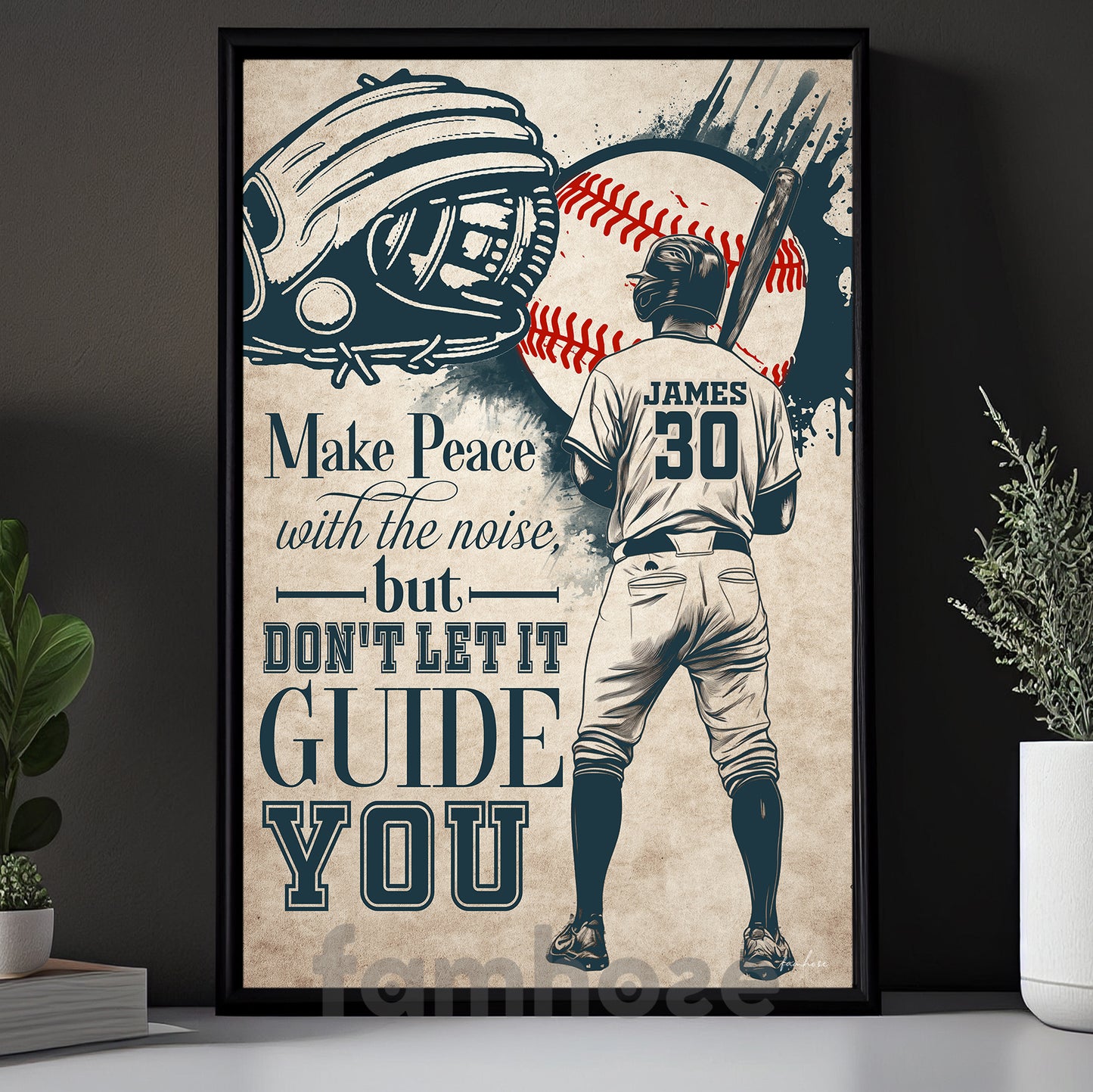 Motivational Baseball Man Canvas Painting, Make Peace With The Noise Sport Wall Art Decor, Poster Gift For Baseball Lovers