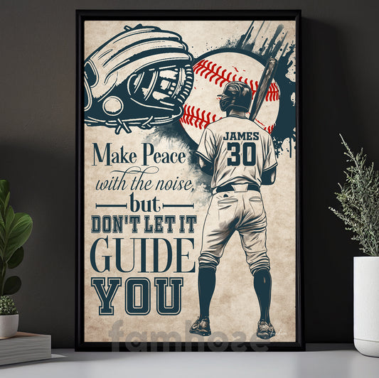 Motivational Baseball Man Canvas Painting, Make Peace With The Noise Sport Wall Art Decor, Poster Gift For Baseball Lovers