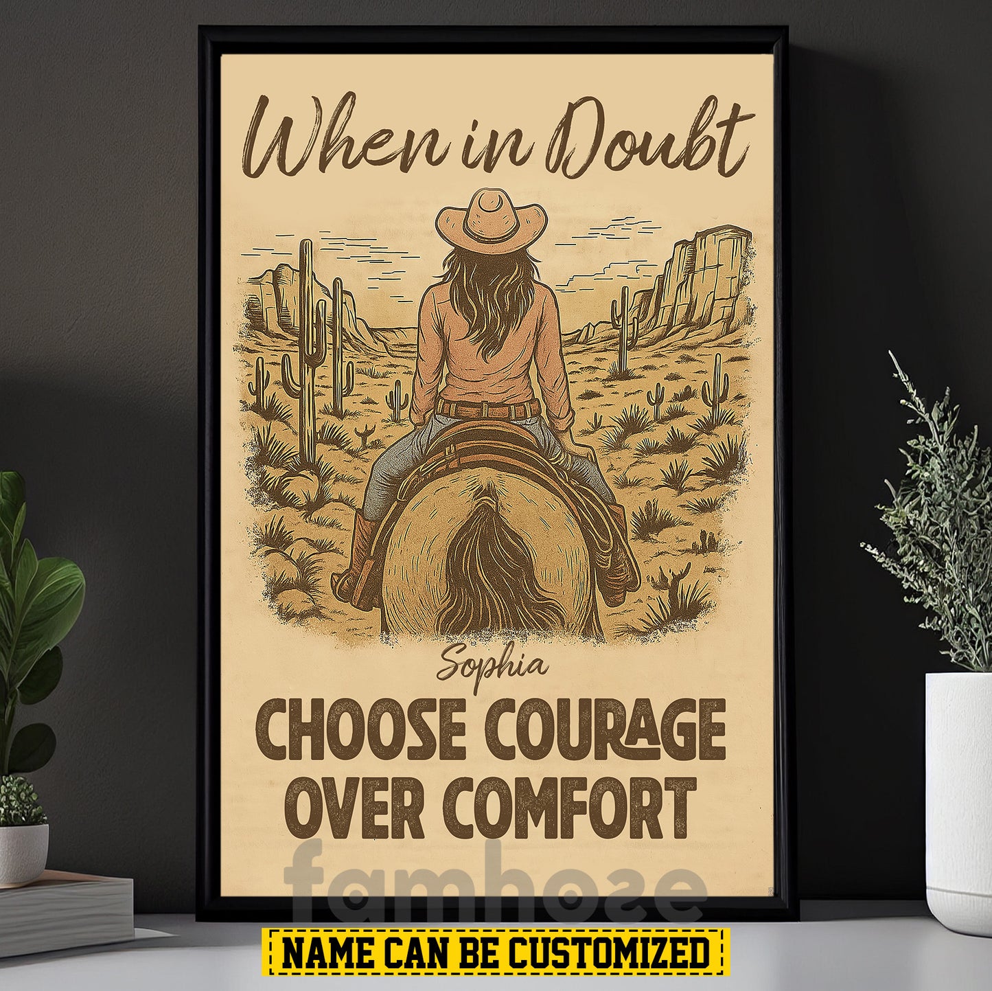 Motivational Personalized Cowgirl Canvas Painting, When In Doubt Inspirational Quotes Wall Art Decor, Poster Gift For Cowgirl