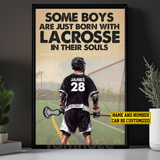 Personalized Lacrosse Boy Canvas Painting, Some Boys Are Just Born With Lacrosse In Their Souls Sports Wall Art Decor, Poster Gift For Lacrosse Lovers