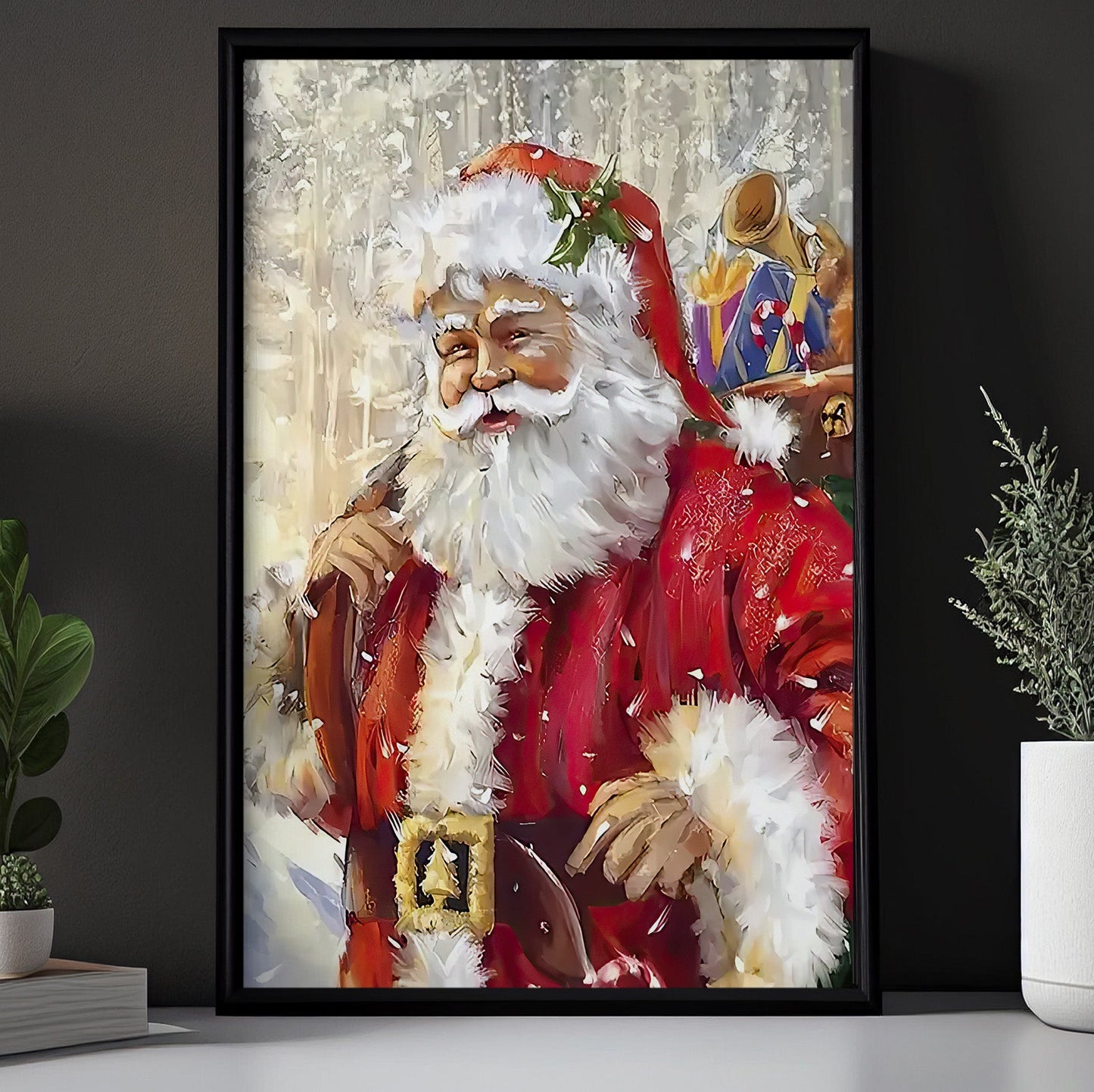 Santa Claus Brings Gifts, Santa Claus Christmas Canvas Painting, Xmas Wall Art Decor - Christmas Poster Gift