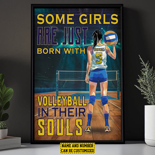 Personalized Funny Volleyball Canvas Painting, Some Girls Are Just Born With, Sports Quotes Wall Art Decor, Poster Gift For Volleyball Lovers, Volleyball Girls