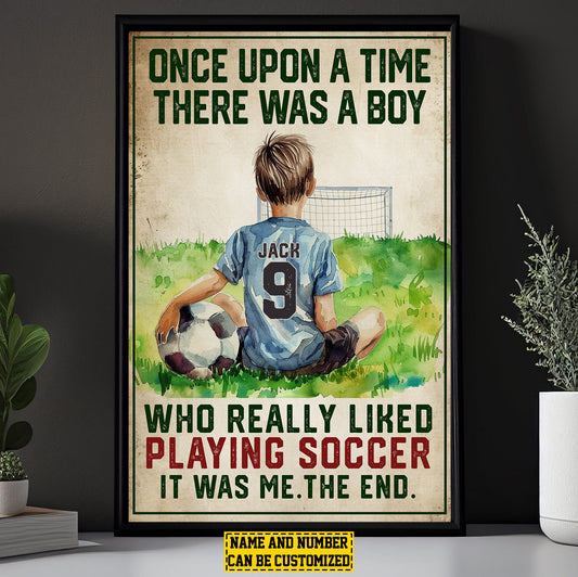 Personalized Motivational Soccer Canvas Painting, Once Upon A Time There Was A Boy, Sports Quotes Wall Art Decor, Poster Gift For Soccer Lovers, Soccer Boys