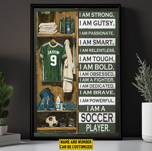 Personalized Motivational Soccer Canvas Painting, I Am A Soccer Player, Sports Quotes Wall Art Decor, Poster Gift For Soccer Lovers, Soccer Players