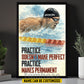 Motivational Personalized Swimming Man Canvas Painting, Practice Doesn't Make Perfect Sport Wall Art Decor, Poster Gift For Swimming Lovers