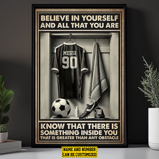 Personalized Motivational Soccer Canvas Painting, Believe In Yourself, Sports Quotes Wall Art Decor, Poster Gift For Soccer Lovers, Soccer Players