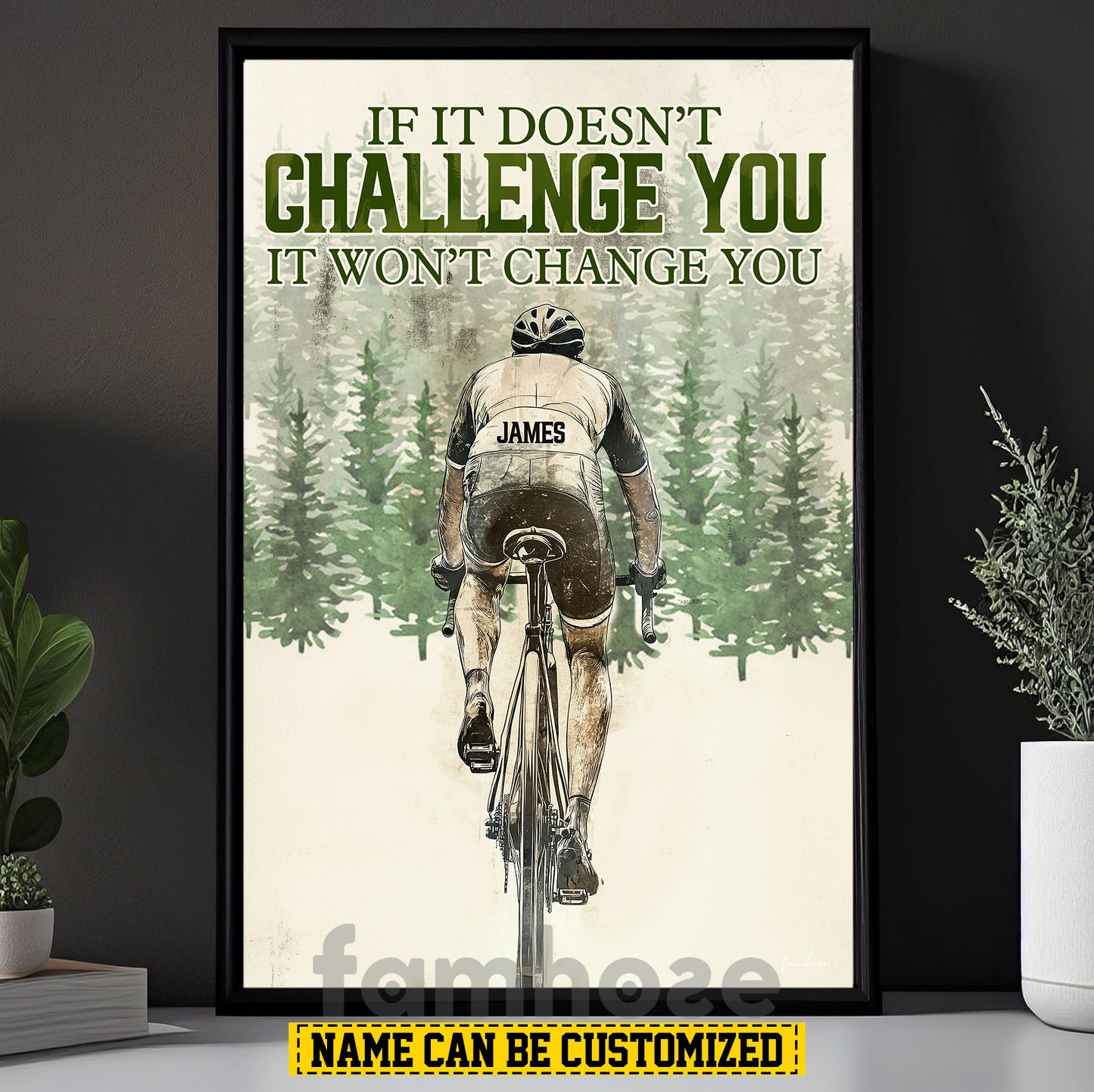 Motivational Personalized Cycling Man Canvas Painting, If It Doesn’t Challenge You It Won’t Change You Wall Art Decor, Poster Gift For Cycling Lovers