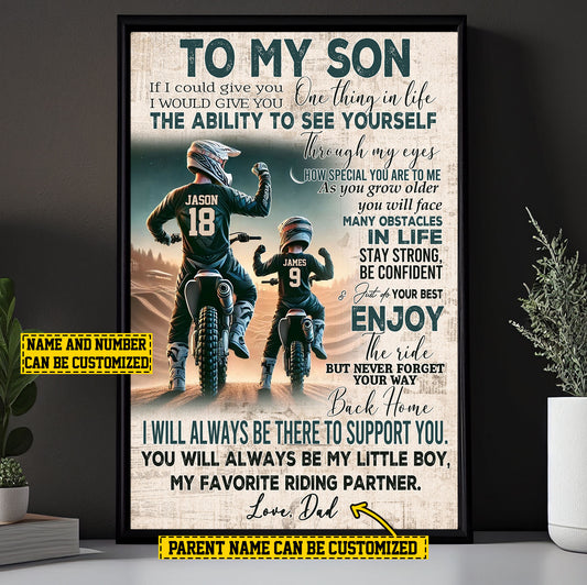 Motivational Bikers Canvas Painting, To My Son Quotes Wall Art Decor, Poster Gift For Son Bikers