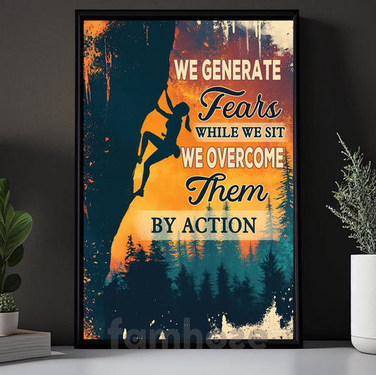 Motivational Rock Climbing Canvas Painting, We Generate Fears While We Sit Wall Art Decor, Poster Gift For Rock Climbing Lovers
