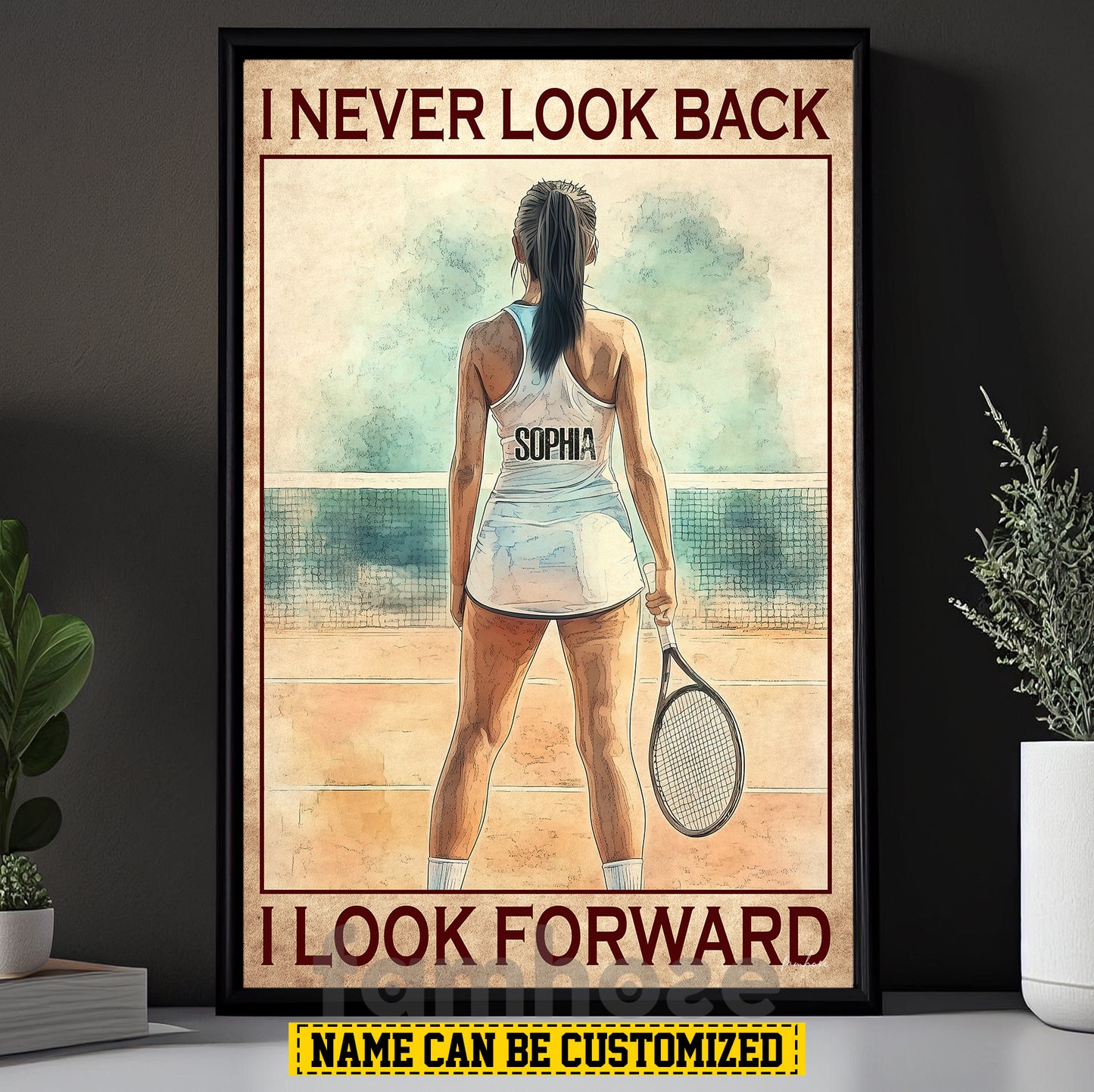 Personalized Tennis Woman Canvas Painting, I Never Look Back I Look Forward Sport Wall Art Decor, Poster Gift For Tennis Lovers