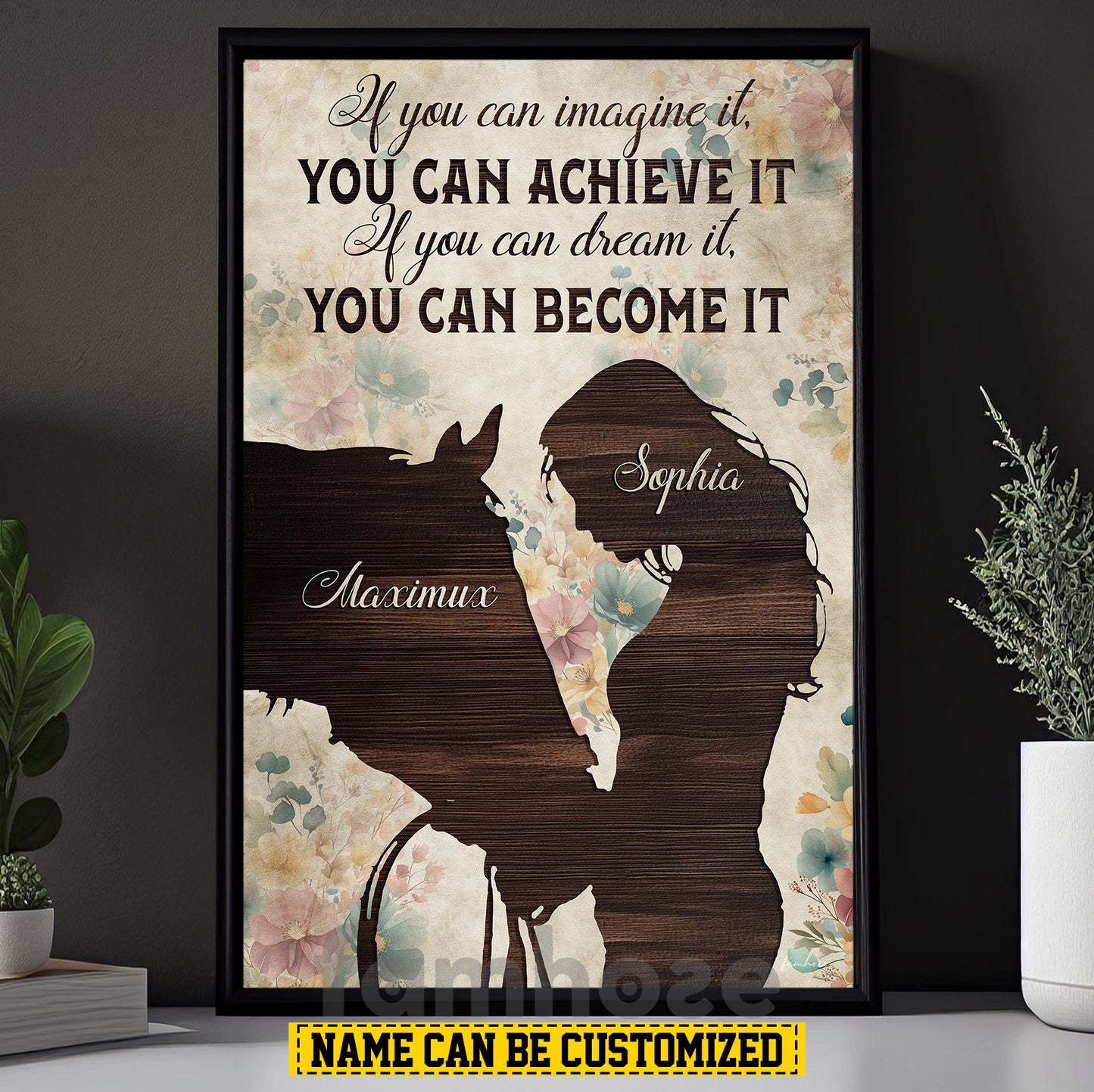 Personalized Horse Riding Girl Canvas Painting, If You Can Imagine It You Can Achieve It Wall Art Decor, Poster Gift For Horse Girl