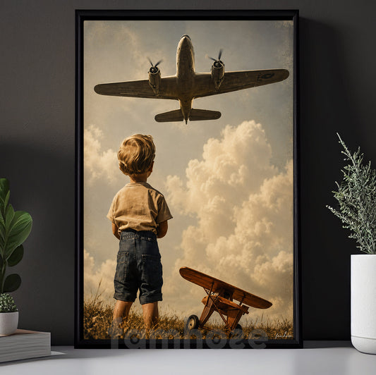 Pilot Boy Kid Canvas Painting, Every Pilot Starts With A Dream Wall Art Decor, Poster Gift For Pilot Boy Lovers