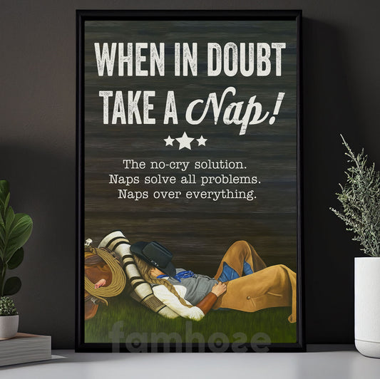 Funny Cowgirl Canvas Painting, When In Doubt Take A Nap Wall Art Decor, Poster Gift For Cowgirl To Decor Bedroom