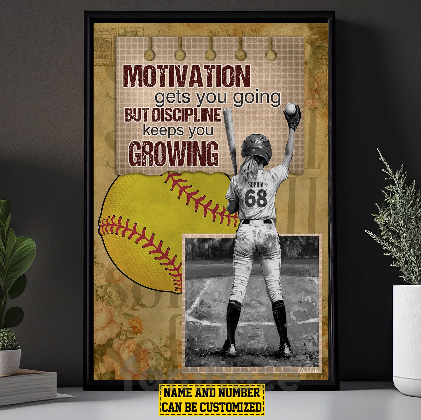 Personalized Softball Woman Canvas Painting, Motivation Gets You Going Sport Wall Art Decor, Poster Gift For Softball Lovers