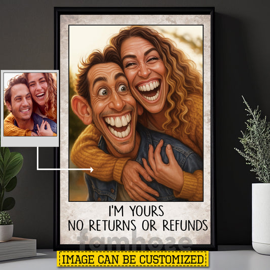 Cartoon Style Couple Canvas Painting, I'm Yours No Returns Or Refunds Wall Art Decor, Poster Gift For Couple