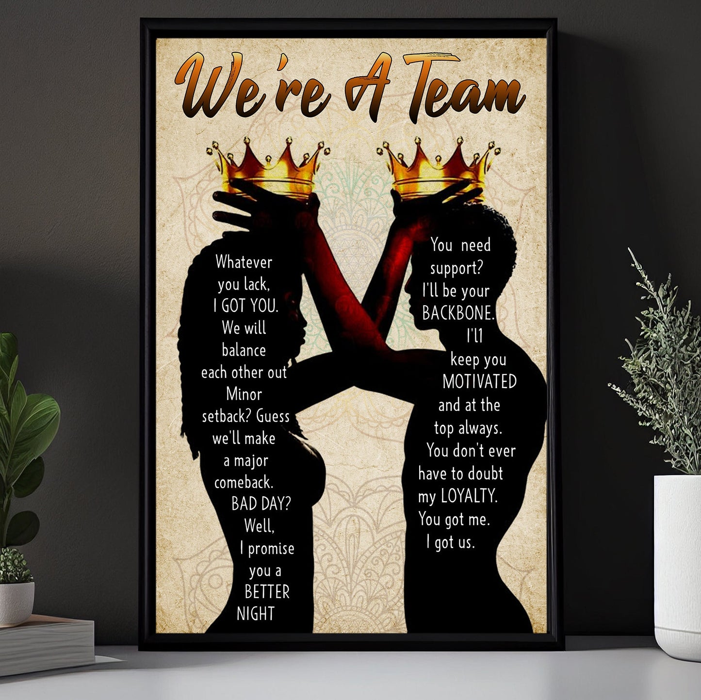 Black King And Black Queen We're A Team, African American Canvas Painting, Motivation Wall Art Decor, Inspirational Quotes Poster