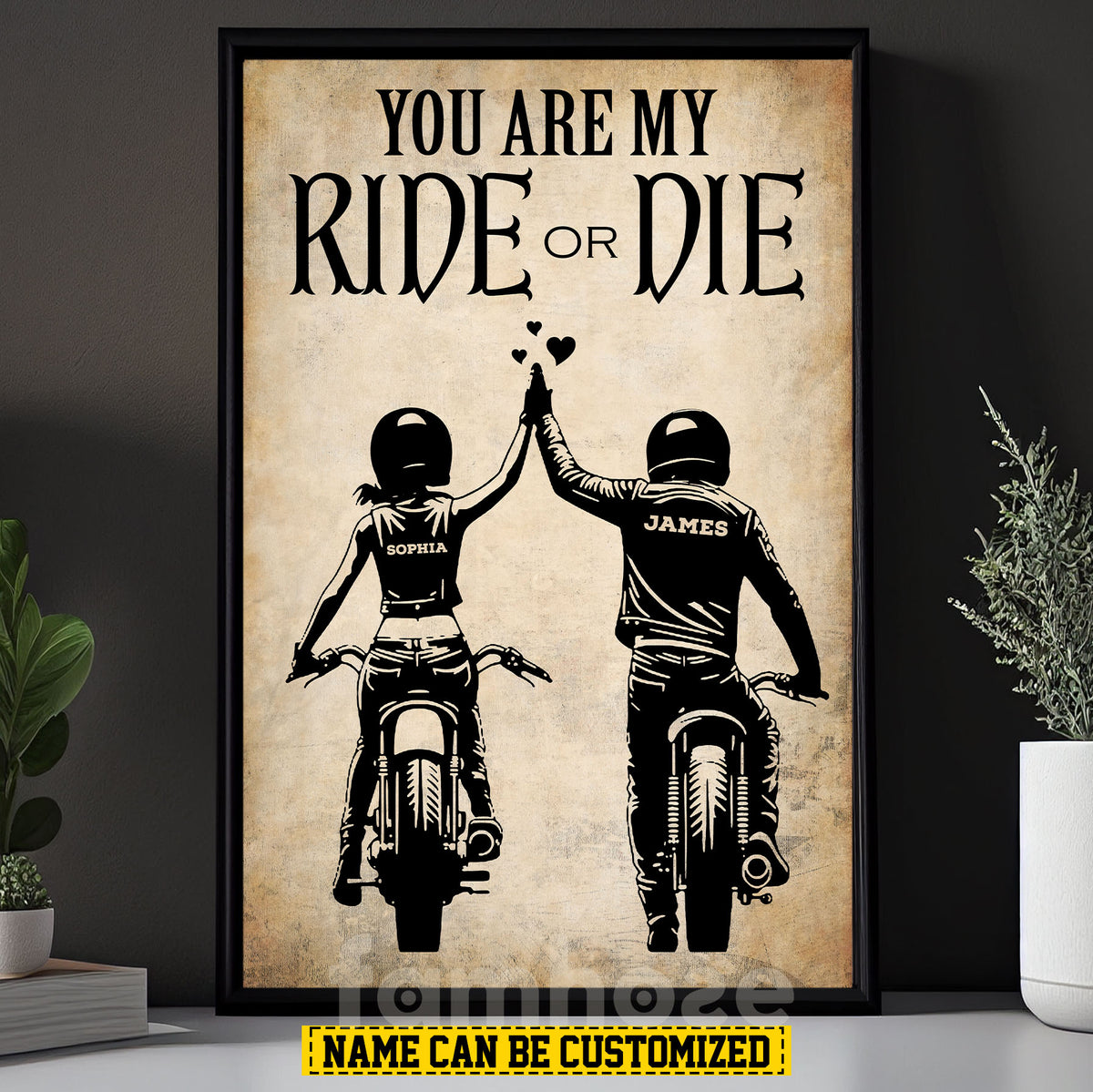 Vintage Personalized Couple Biker Canvas Painting, You Are My Ride Or ...