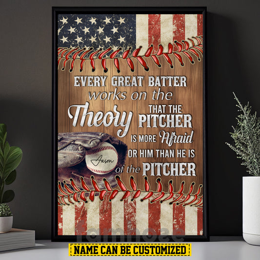 Personalized Baseball Canvas Painting, Every Great Batter Works On The Theory Sport Wall Art Decor, Poster Gift For Baseball Lovers